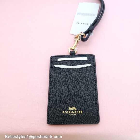 COACH Lanyard ID Crossgrain Leather w Lightweight Thin Strap- Black⭐ - Picture 5 of 13